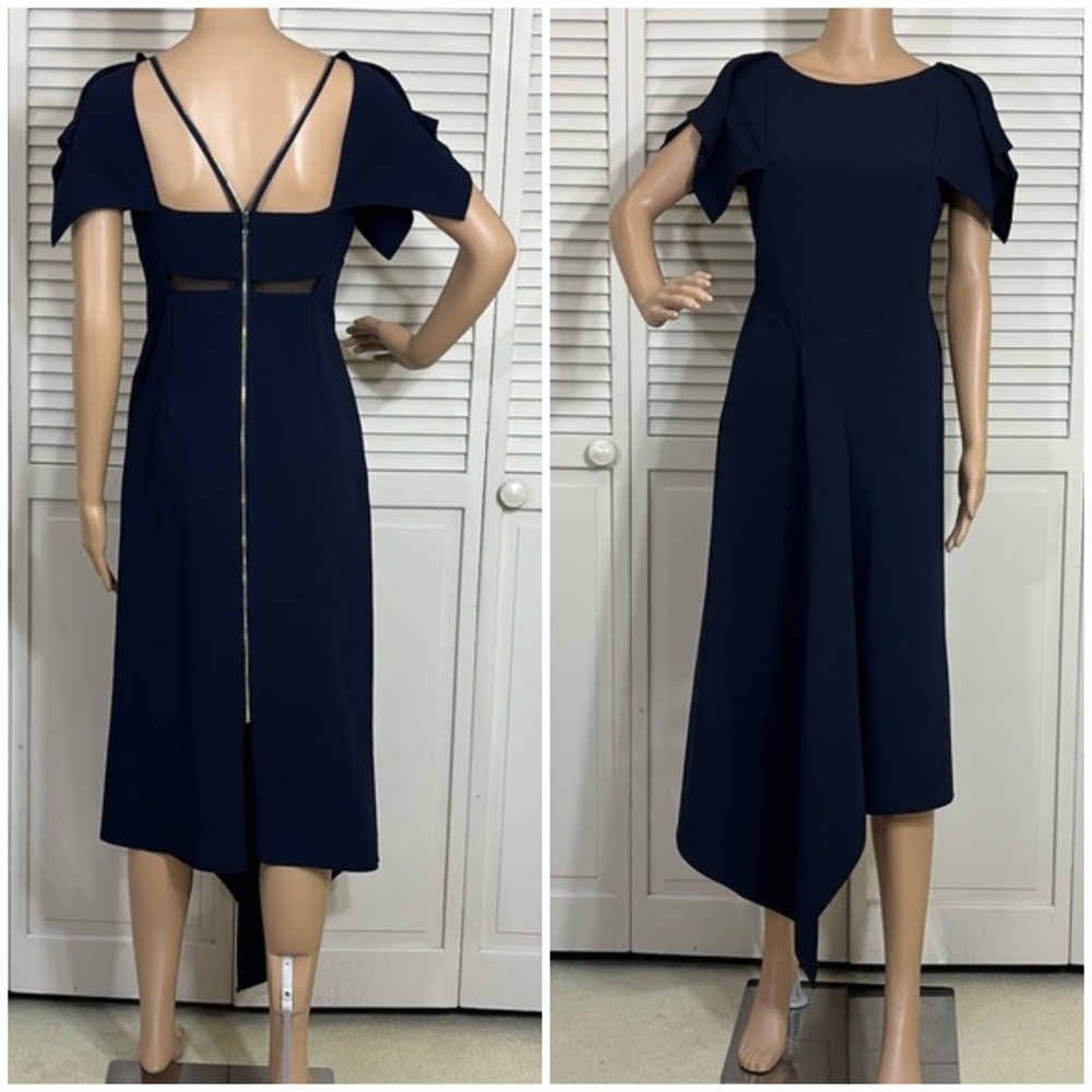 sweet 16 birthday party dresses ROLAND MOURET GEOMETRIC SILK WOOL MIDI DRESS  TheLuxeLend